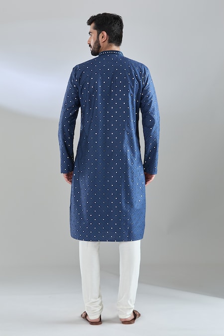 Shop Arihant Rai Sinha Blue Polyester, Cotton Mirrors Embroidered Navy Kurta Set at Aza Fashions Shop_Arihant Rai Sinha_Blue Polyester, Cotton Mirrors Embroidered Navy Kurta Set _at_Aza_Fashions