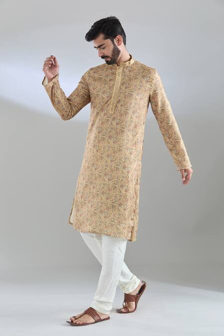 Arihant Rai Sinha Yellow Polyester, Cotton Floral Print Kurta Set Online at Aza Fashions Arihant Rai Sinha_Yellow Polyester, Cotton Floral Print Kurta Set _Online_at_Aza_Fashions