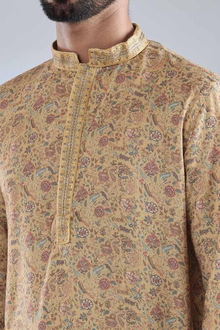 Shop Arihant Rai Sinha Yellow Polyester, Cotton Floral Print Kurta Set Online at Aza Fashions Shop_Arihant Rai Sinha_Yellow Polyester, Cotton Floral Print Kurta Set _Online_at_Aza_Fashions