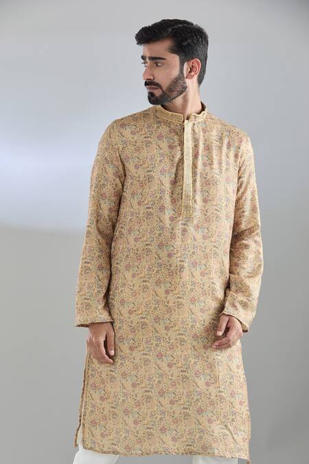 Arihant Rai Sinha Yellow Polyester, Cotton Floral Print Kurta Set at Aza Fashions Arihant Rai Sinha_Yellow Polyester, Cotton Floral Print Kurta Set _at_Aza_Fashions