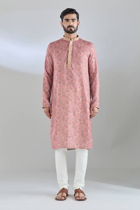 Buy_Arihant Rai Sinha_Pink Polyester, Cotton Bloom Print Kurta Set _Online_at_Aza_Fashions