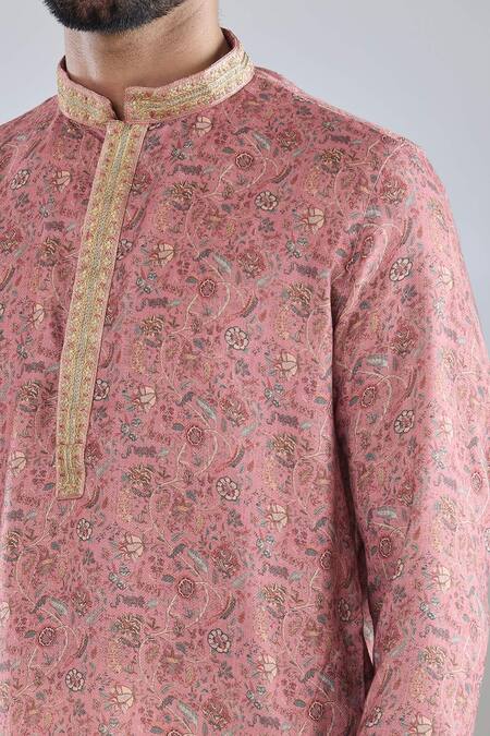 Shop_Arihant Rai Sinha_Pink Polyester, Cotton Bloom Print Kurta Set _Online_at_Aza_Fashions