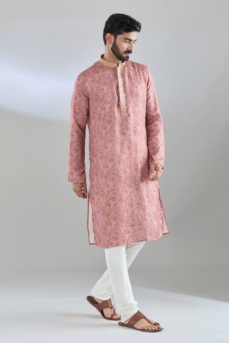 Buy_Arihant Rai Sinha_Pink Polyester, Cotton Bloom Print Kurta Set 