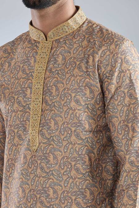 Arihant Rai Sinha Yellow Polyester, Cotton Paisley Bloom Print Kurta Set Online at Aza Fashions Arihant Rai Sinha_Yellow Polyester, Cotton Paisley Bloom Print Kurta Set _Online_at_Aza_Fashions