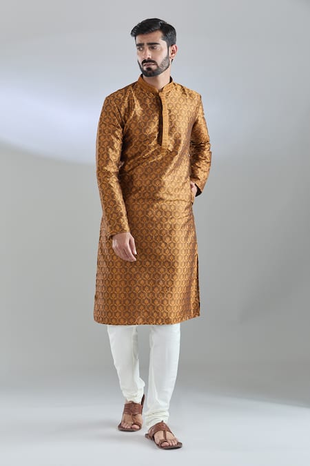 Arihant Rai Sinha Crest Woven Mustard Kurta Set 