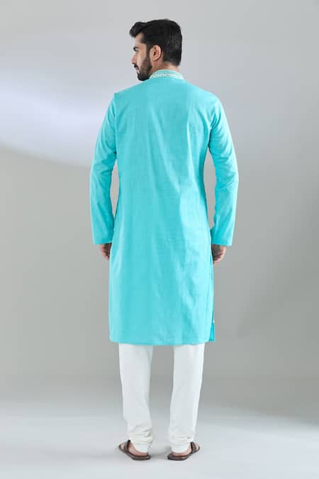 Shop_Arihant Rai Sinha_Green Polyester, Cotton Embroidery Bloom Motif Kurta Set _at_Aza_Fashions
