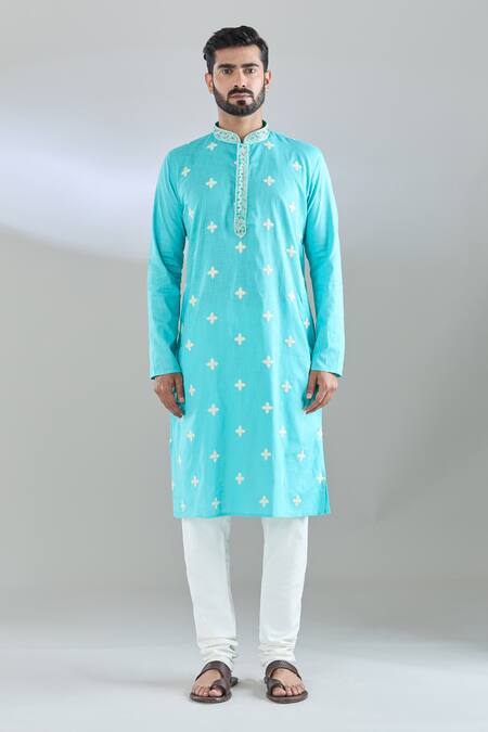 Arihant Rai Sinha_Green Polyester, Cotton Embroidery Bloom Motif Kurta Set _at_Aza_Fashions