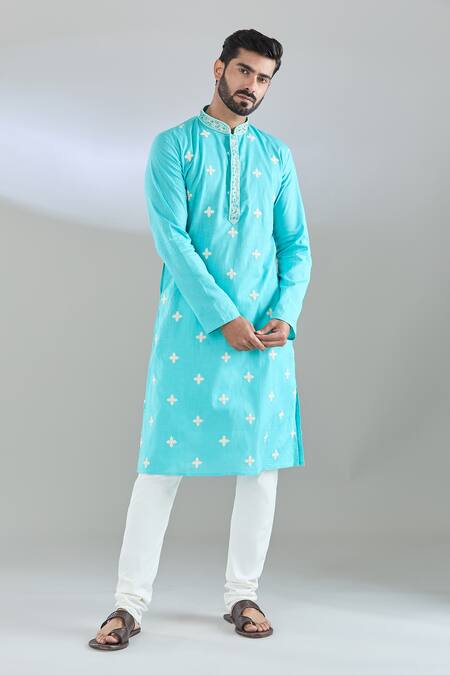 Buy_Arihant Rai Sinha_Green Polyester, Cotton Embroidery Bloom Motif Kurta Set 