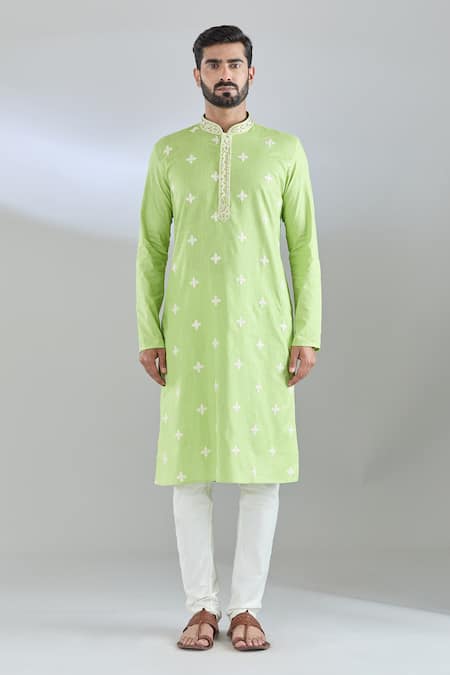 Buy Arihant Rai Sinha Green Polyester, Cotton Embroidery Blossom Motif Kurta Set Online at Aza Fashions Buy_Arihant Rai Sinha_Green Polyester, Cotton Embroidery Blossom Motif Kurta Set _Online_at_Aza_Fashions