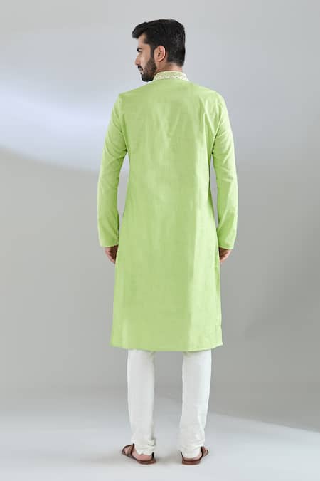 Shop Arihant Rai Sinha Green Polyester, Cotton Embroidery Blossom Motif Kurta Set at Aza Fashions Shop_Arihant Rai Sinha_Green Polyester, Cotton Embroidery Blossom Motif Kurta Set _at_Aza_Fashions