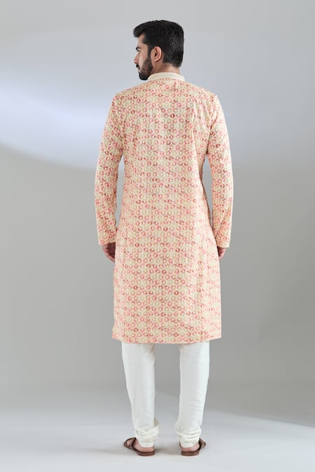 Shop_Arihant Rai Sinha_Multi Color Cotton, Polyester Embroidery Abstract Print Chikankari Kurta Set _at_Aza_Fashions