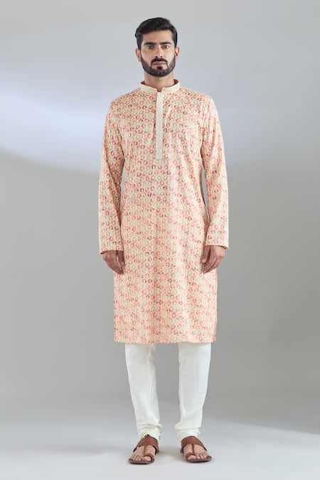 Shop_Arihant Rai Sinha_Multi Color Cotton, Polyester Embroidery Abstract Print Chikankari Kurta Set _Online_at_Aza_Fashions