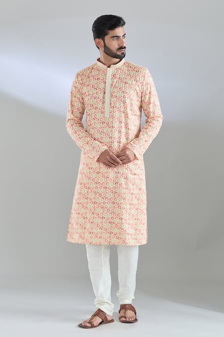 Buy_Arihant Rai Sinha_Multi Color Cotton, Polyester Embroidery Abstract Print Chikankari Kurta Set 