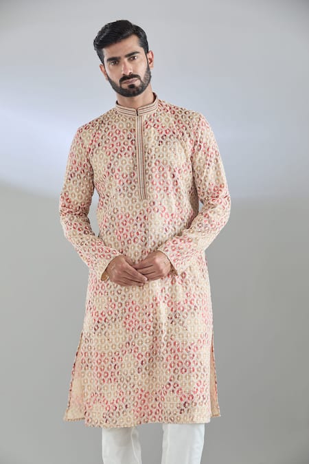 Arihant Rai Sinha_Multi Color Cotton, Polyester Embroidery Kurta Set _Online_at_Aza_Fashions