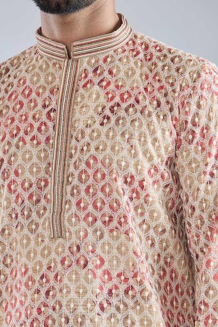 Buy_Arihant Rai Sinha_Multi Color Cotton, Polyester Embroidery Kurta Set _Online_at_Aza_Fashions