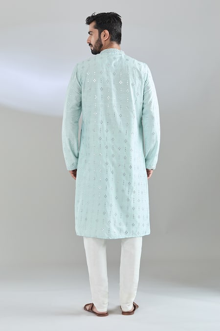Shop Arihant Rai Sinha Blue Polyester Mirrors, Sequins Embroidered Kurta And Churidar at Aza Fashions Shop_Arihant Rai Sinha_Blue Polyester Mirrors, Sequins Embroidered Kurta And Churidar _at_Aza_Fashions