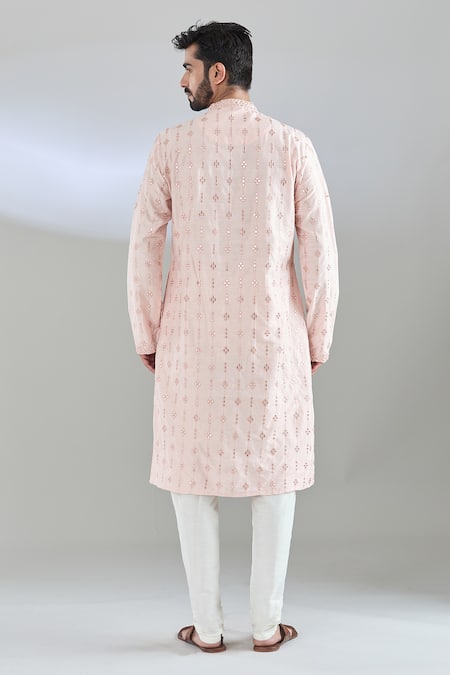 Shop Arihant Rai Sinha Pink Polyester Sequins, Embroidery Kurta With Churidar at Aza Fashions Shop_Arihant Rai Sinha_Pink Polyester Sequins, Embroidery Kurta With Churidar _at_Aza_Fashions