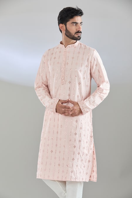 Shop Arihant Rai Sinha Pink Polyester Sequins, Embroidery Kurta With Churidar Online at Aza Fashions Shop_Arihant Rai Sinha_Pink Polyester Sequins, Embroidery Kurta With Churidar _Online_at_Aza_Fashions