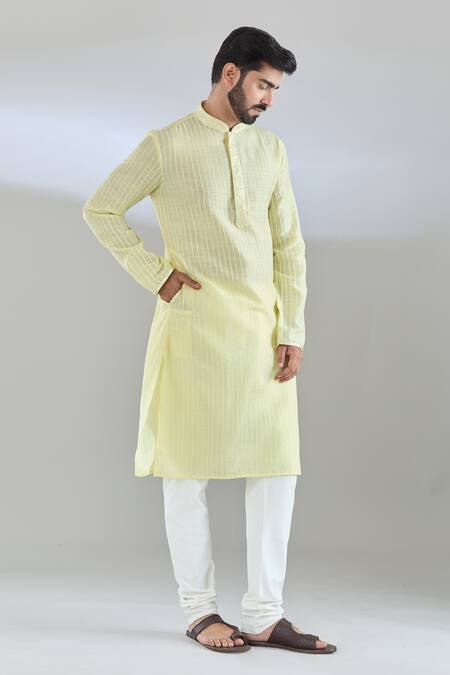 Arihant Rai Sinha_Yellow Polyester Embroidery Pintucked Kurta Set _Online_at_Aza_Fashions