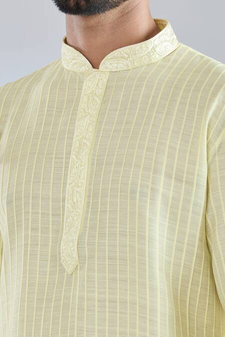 Buy_Arihant Rai Sinha_Yellow Polyester Embroidery Pintucked Kurta Set _Online_at_Aza_Fashions