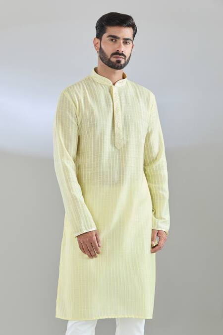 Shop_Arihant Rai Sinha_Yellow Polyester Embroidery Pintucked Kurta Set _Online_at_Aza_Fashions
