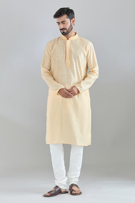 Arihant Rai Sinha Pintucked Beige Kurta Set 