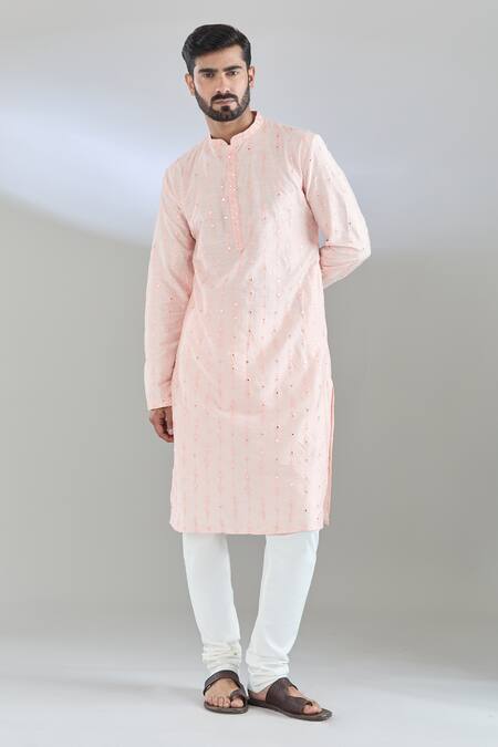 Shop_Arihant Rai Sinha_Pink Polyester, Cotton Mirrors, Embroidery And Thread Kurta Set _Online_at_Aza_Fashions