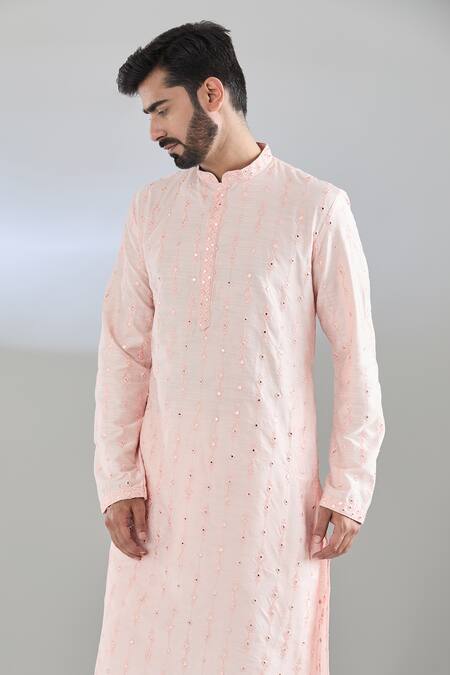 Buy_Arihant Rai Sinha_Pink Polyester, Cotton Mirrors, Embroidery And Thread Kurta Set 