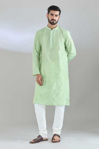Shop Arihant Rai Sinha Green Polyester, Cotton Embroidery Crest Kurta Set Online at Aza Fashions Shop_Arihant Rai Sinha_Green Polyester, Cotton Embroidery Crest Kurta Set _Online_at_Aza_Fashions