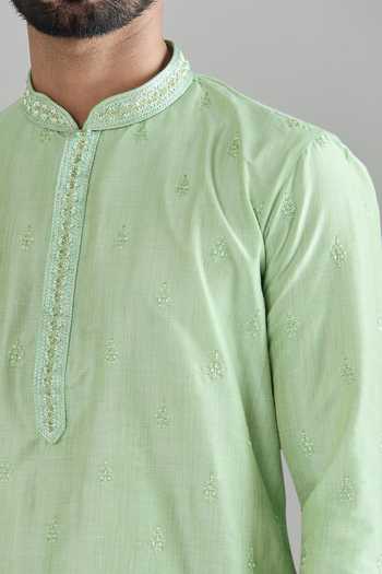 Arihant Rai Sinha Green Polyester, Cotton Embroidery Crest Kurta Set at Aza Fashions Arihant Rai Sinha_Green Polyester, Cotton Embroidery Crest Kurta Set _at_Aza_Fashions