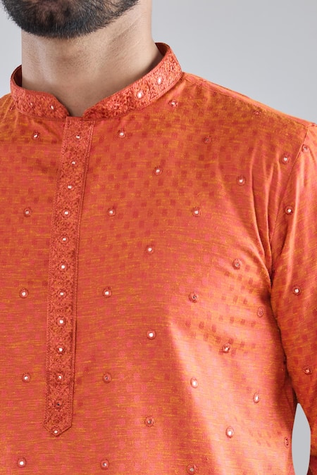 Buy_Arihant Rai Sinha_Orange Polyester, Polyamide Mirrors Embroidered Kurta Set _Online_at_Aza_Fashions