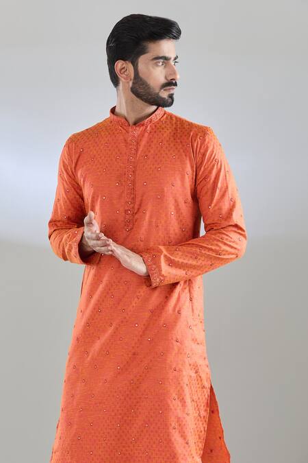 Arihant Rai Sinha_Orange Polyester, Polyamide Mirrors Embroidered Kurta Set _at_Aza_Fashions