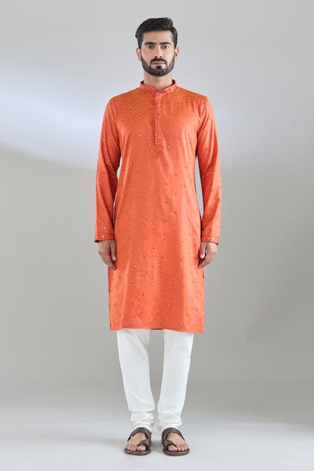 Buy_Arihant Rai Sinha_Orange Polyester, Polyamide Mirrors Embroidered Kurta Set 