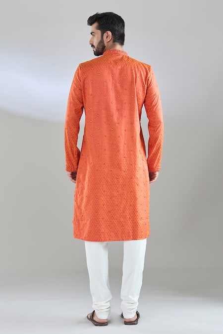 Arihant Rai Sinha Mirror Embroidered Orange Kurta Set 