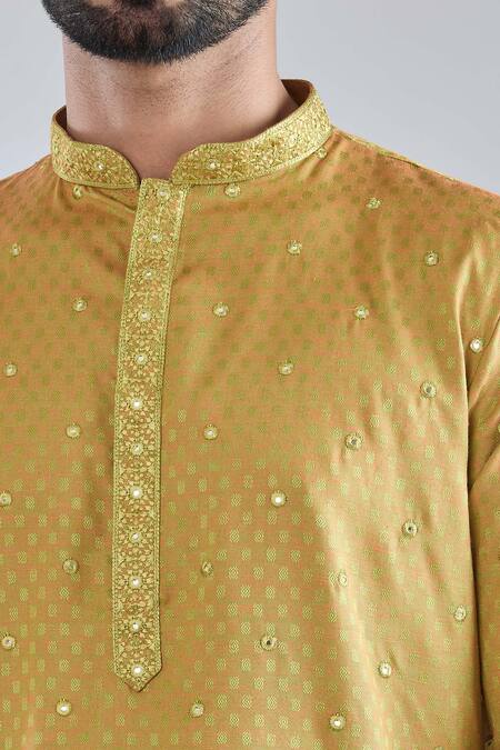 Arihant Rai Sinha_Green Polyester, Polyamide Mirrors Jaal Embroidered Kurta Set _Online_at_Aza_Fashions