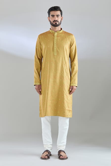 Buy_Arihant Rai Sinha_Green Polyester, Polyamide Mirrors Jaal Embroidered Kurta Set _Online_at_Aza_Fashions