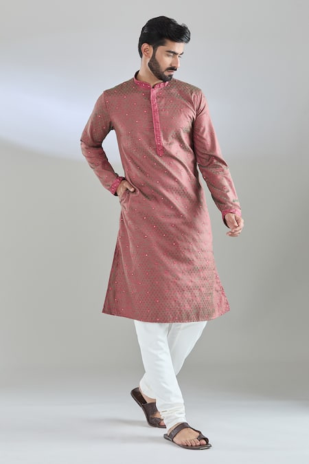 Arihant Rai Sinha Wine Polyester Mirrors Embroidered Kurta Set 
