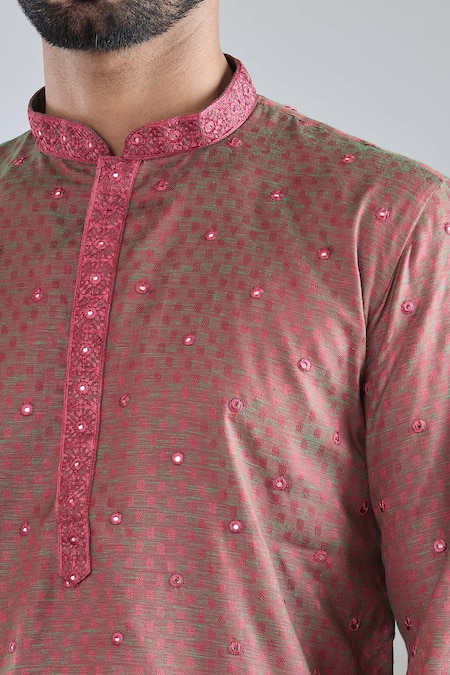 Arihant Rai Sinha Wine Polyester Mirrors Embroidered Kurta Set at Aza Fashions Arihant Rai Sinha_Wine Polyester Mirrors Embroidered Kurta Set _at_Aza_Fashions
