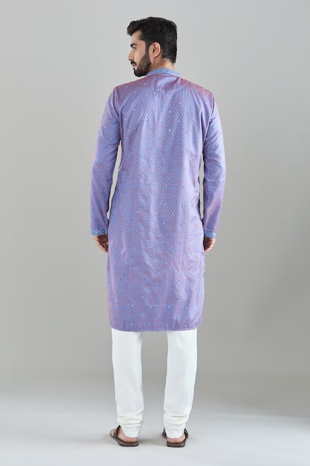 Shop Arihant Rai Sinha Blue Polyester, Cotton Mirrors Embroidered Kurta Set at Aza Fashions Shop_Arihant Rai Sinha_Blue Polyester, Cotton Mirrors Embroidered Kurta Set _at_Aza_Fashions