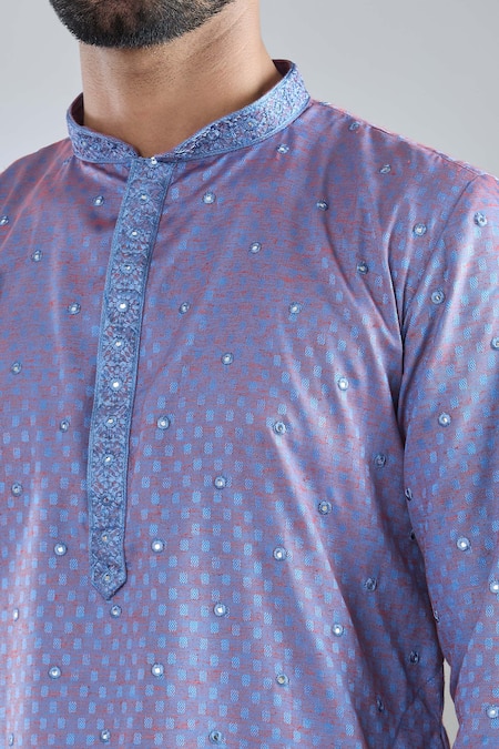 Shop Arihant Rai Sinha Blue Polyester, Cotton Mirrors Embroidered Kurta Set Online at Aza Fashions Shop_Arihant Rai Sinha_Blue Polyester, Cotton Mirrors Embroidered Kurta Set _Online_at_Aza_Fashions
