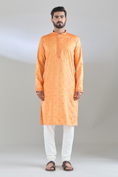 Arihant Rai Sinha_Orange Polyester Mirrors Maze Embroidered Kurta Set _Online_at_Aza_Fashions