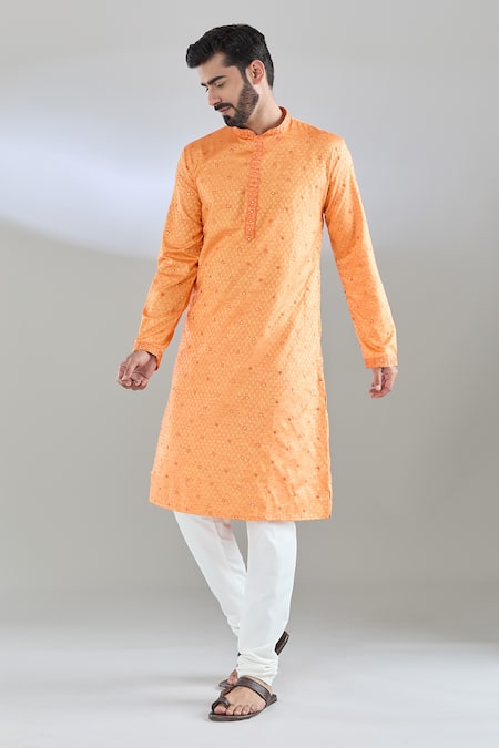 Buy_Arihant Rai Sinha_Orange Polyester Mirrors Maze Embroidered Kurta Set _Online_at_Aza_Fashions