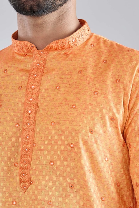 Shop_Arihant Rai Sinha_Orange Polyester Mirrors Maze Embroidered Kurta Set _Online_at_Aza_Fashions