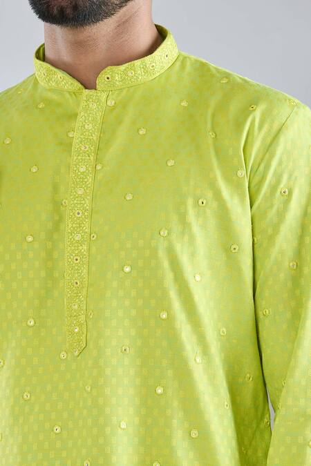Arihant Rai Sinha_Green Polyester, Cotton Mirrors Embroidered Kurta Set _Online_at_Aza_Fashions