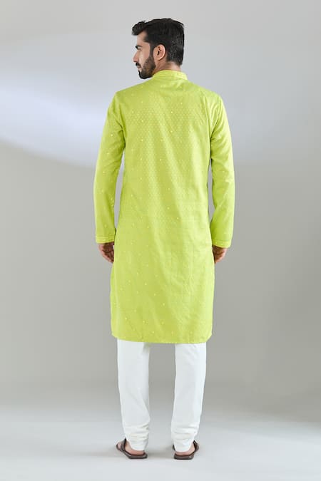 Shop_Arihant Rai Sinha_Green Polyester, Cotton Mirrors Embroidered Kurta Set _at_Aza_Fashions
