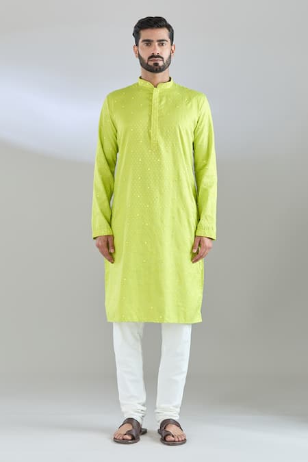 Buy_Arihant Rai Sinha_Green Polyester, Cotton Mirrors Embroidered Kurta Set _Online_at_Aza_Fashions