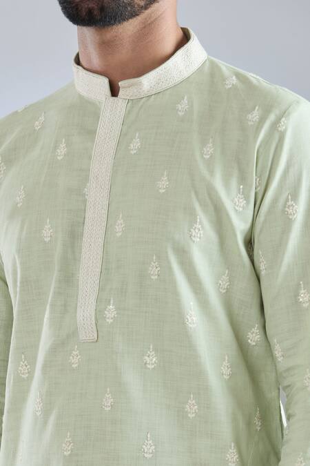 Arihant Rai Sinha_Green Polyester, Cotton Embroidery Blossom Crest Kurta Set _Online_at_Aza_Fashions