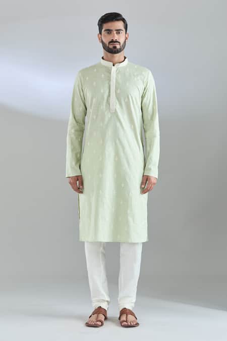 Buy_Arihant Rai Sinha_Green Polyester, Cotton Embroidery Blossom Crest Kurta Set _Online_at_Aza_Fashions