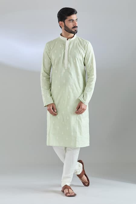 Shop_Arihant Rai Sinha_Green Polyester, Cotton Embroidery Blossom Crest Kurta Set _Online_at_Aza_Fashions