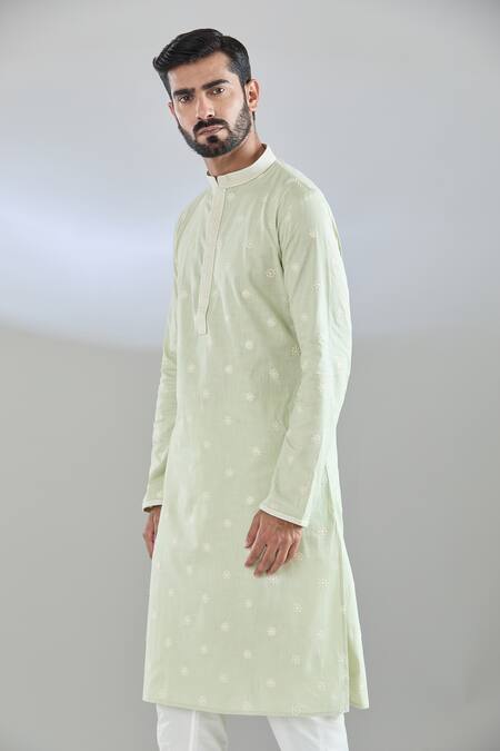 Shop Arihant Rai Sinha Green Polyester, Cotton Embroidery Floral Kurta Set Online at Aza Fashions Shop_Arihant Rai Sinha_Green Polyester, Cotton Embroidery Floral Kurta Set _Online_at_Aza_Fashions